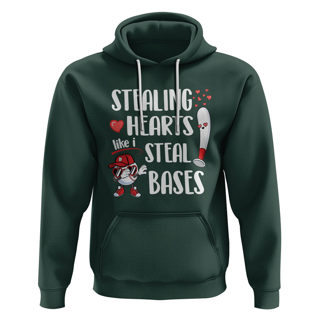 Valentine's Day Hoodie Stealing Hearts Like I Steal Bases Funny Baseball TS09 Dark Forest Green Printyourwear