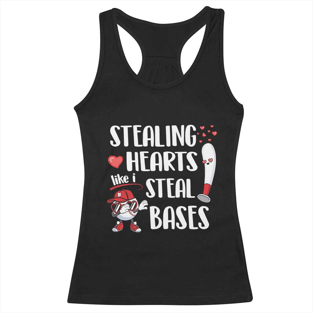 Valentine's Day Racerback Tank Top Stealing Hearts Like I Steal Bases Funny Baseball TS09 Black Print Your Wear