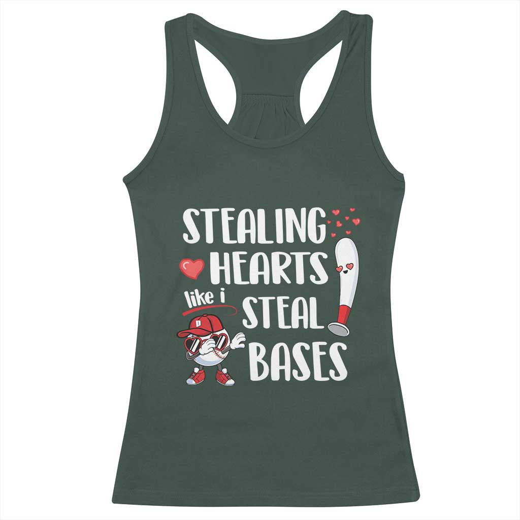 Valentine's Day Racerback Tank Top Stealing Hearts Like I Steal Bases Funny Baseball TS09 Dark Forest Green Print Your Wear