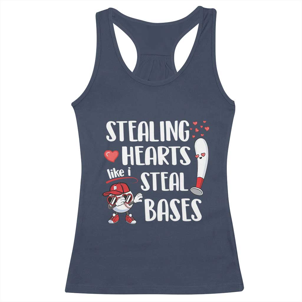 Valentine's Day Racerback Tank Top Stealing Hearts Like I Steal Bases Funny Baseball TS09 Navy Print Your Wear