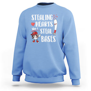 Valentine's Day Sweatshirt Stealing Hearts Like I Steal Bases Funny Baseball TS09 Carolina Blue Printyourwear