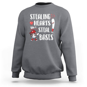Valentine's Day Sweatshirt Stealing Hearts Like I Steal Bases Funny Baseball TS09 Charcoal Printyourwear