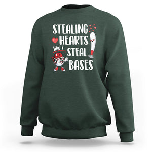 Valentine's Day Sweatshirt Stealing Hearts Like I Steal Bases Funny Baseball TS09 Dark Forest Green Printyourwear