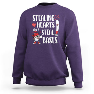 Valentine's Day Sweatshirt Stealing Hearts Like I Steal Bases Funny Baseball TS09 Purple Printyourwear