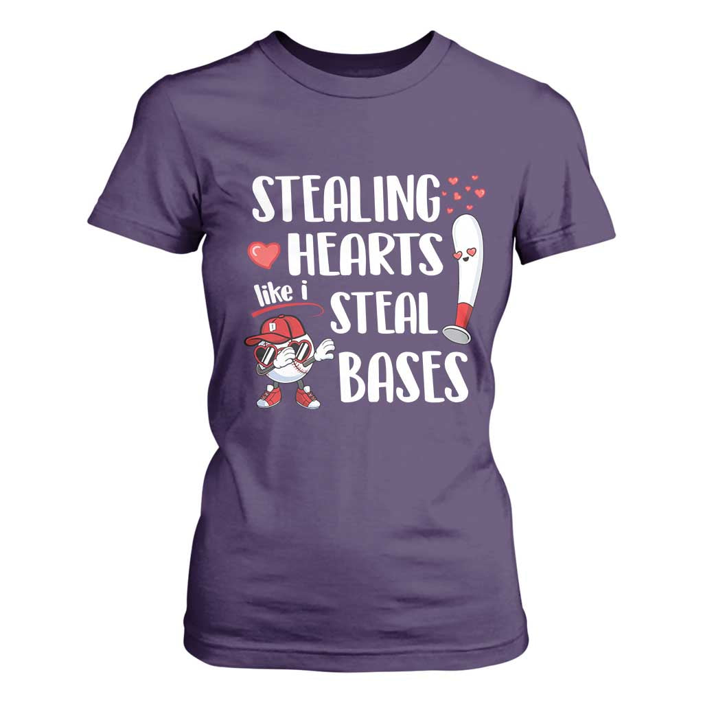 Valentine's Day T Shirt For Women Stealing Hearts Like I Steal Bases Funny Baseball TS09 Purple Print Your Wear