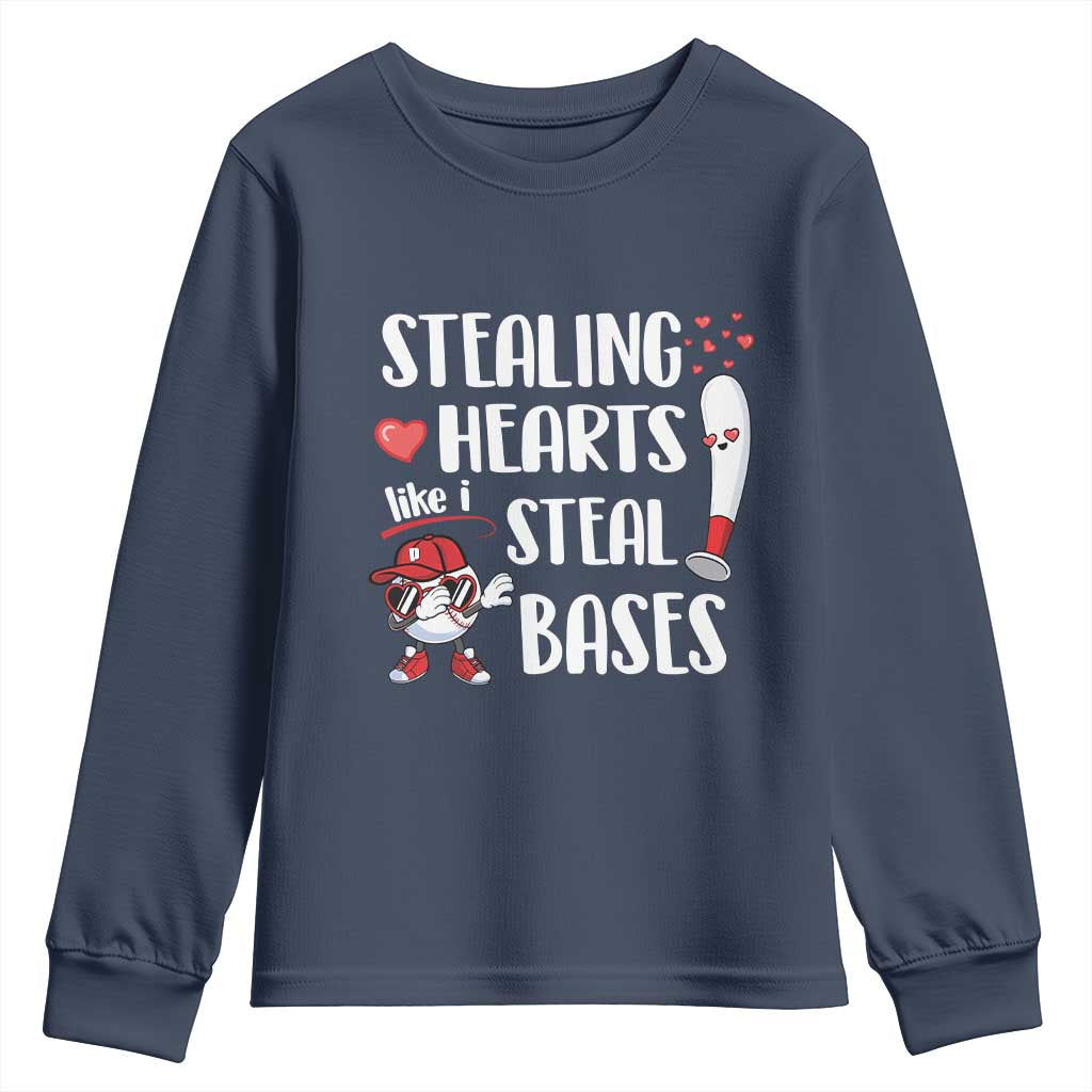 Valentine's Day Youth Sweatshirt Stealing Hearts Like I Steal Bases Funny Baseball TS09 Navy Print Your Wear