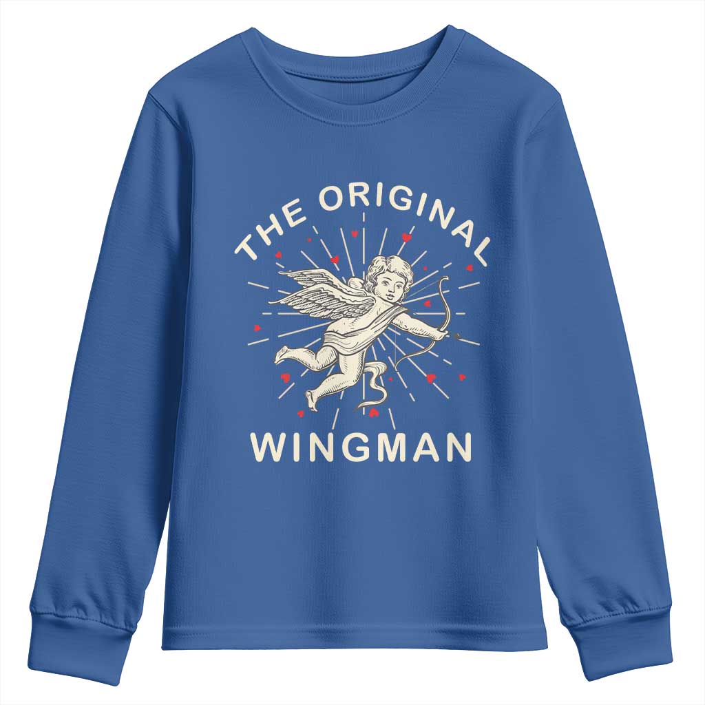 Valentine's Day Youth Sweatshirt The Original Wingman Vintage Cupid Aesthestic TS09 Royal Blue Print Your Wear
