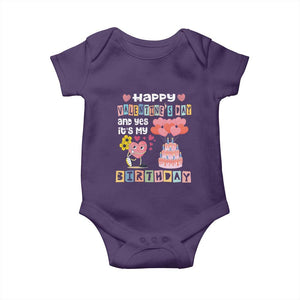 Happy Valentines Day And Yes It Is My Birthday Funny Heart Baby Onesie TS09 Purple Print Your Wear