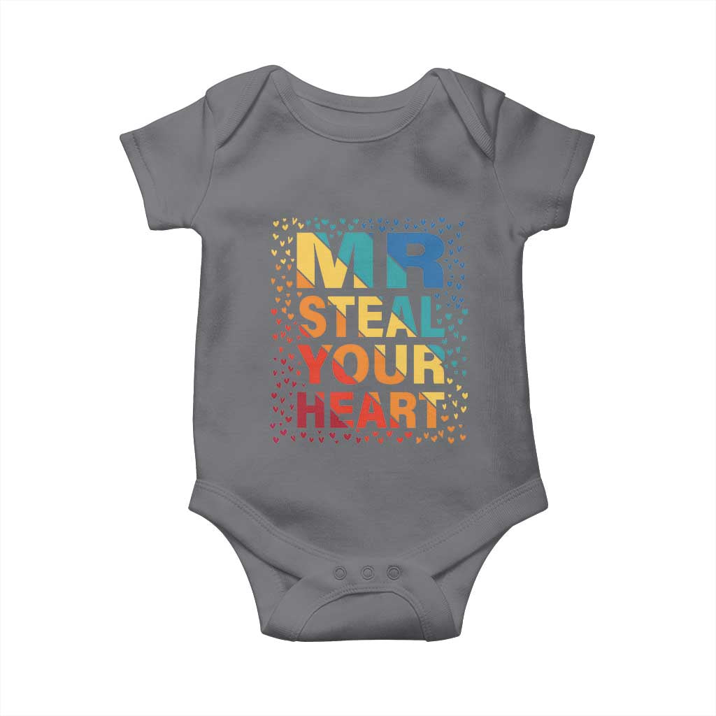 Valentine's Day Baby Onesie Mr Steal Your Heart Funny Rainbow Heart TS09 Charcoal Print Your Wear