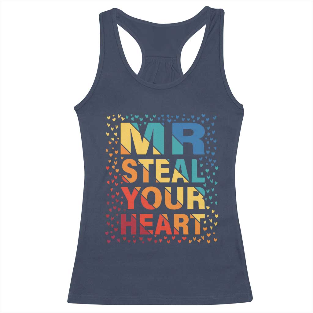 Valentine's Day Racerback Tank Top Mr Steal Your Heart Funny Rainbow Heart TS09 Navy Print Your Wear