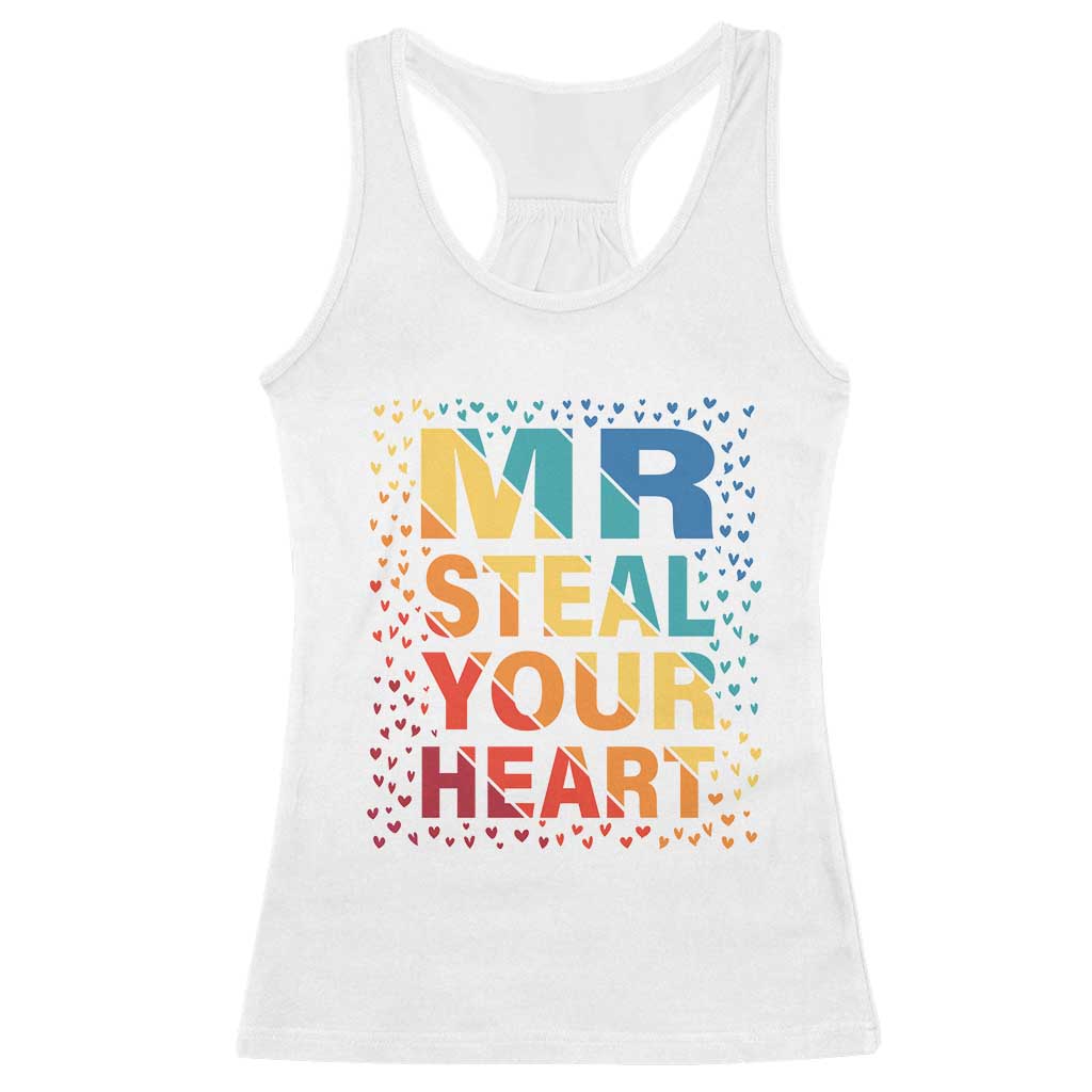 Valentine's Day Racerback Tank Top Mr Steal Your Heart Funny Rainbow Heart TS09 White Print Your Wear