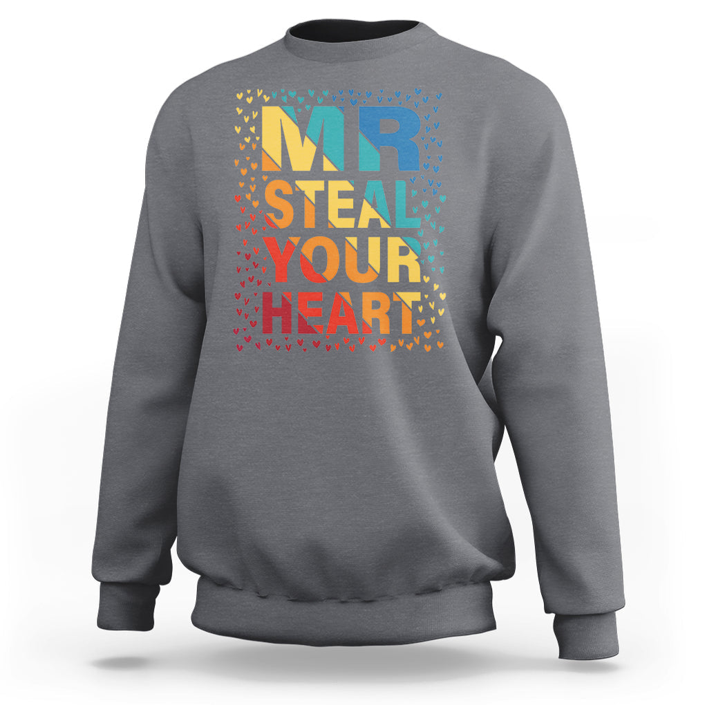Valentine's Day Sweatshirt Mr Steal Your Heart Funny Rainbow Heart TS09 Charcoal Printyourwear
