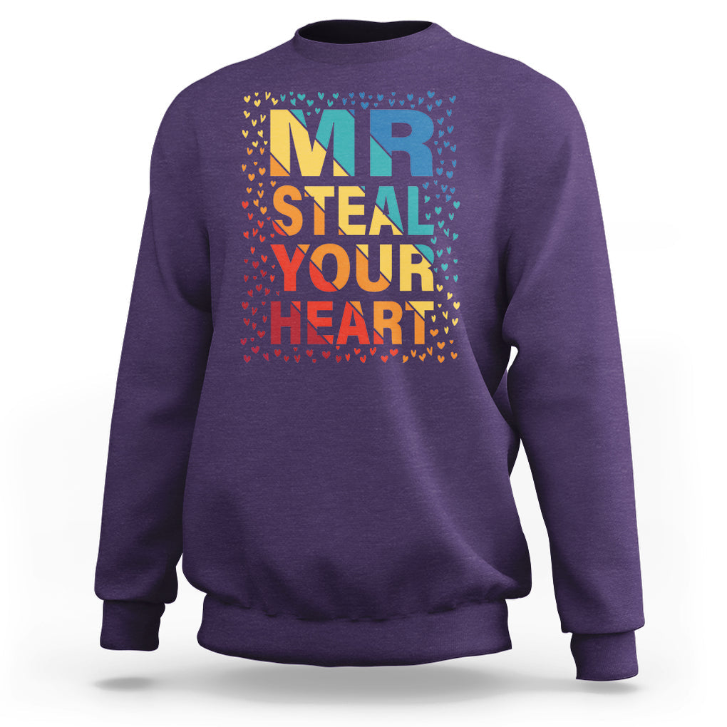 Valentine's Day Sweatshirt Mr Steal Your Heart Funny Rainbow Heart TS09 Purple Printyourwear