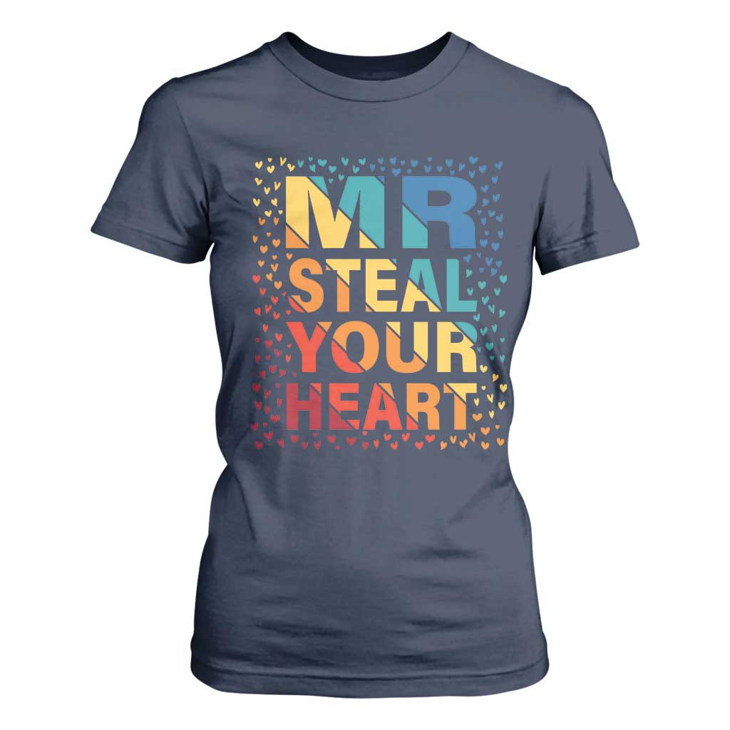 Valentine's Day T Shirt For Women Mr Steal Your Heart Funny Rainbow Heart TS09 Navy Print Your Wear