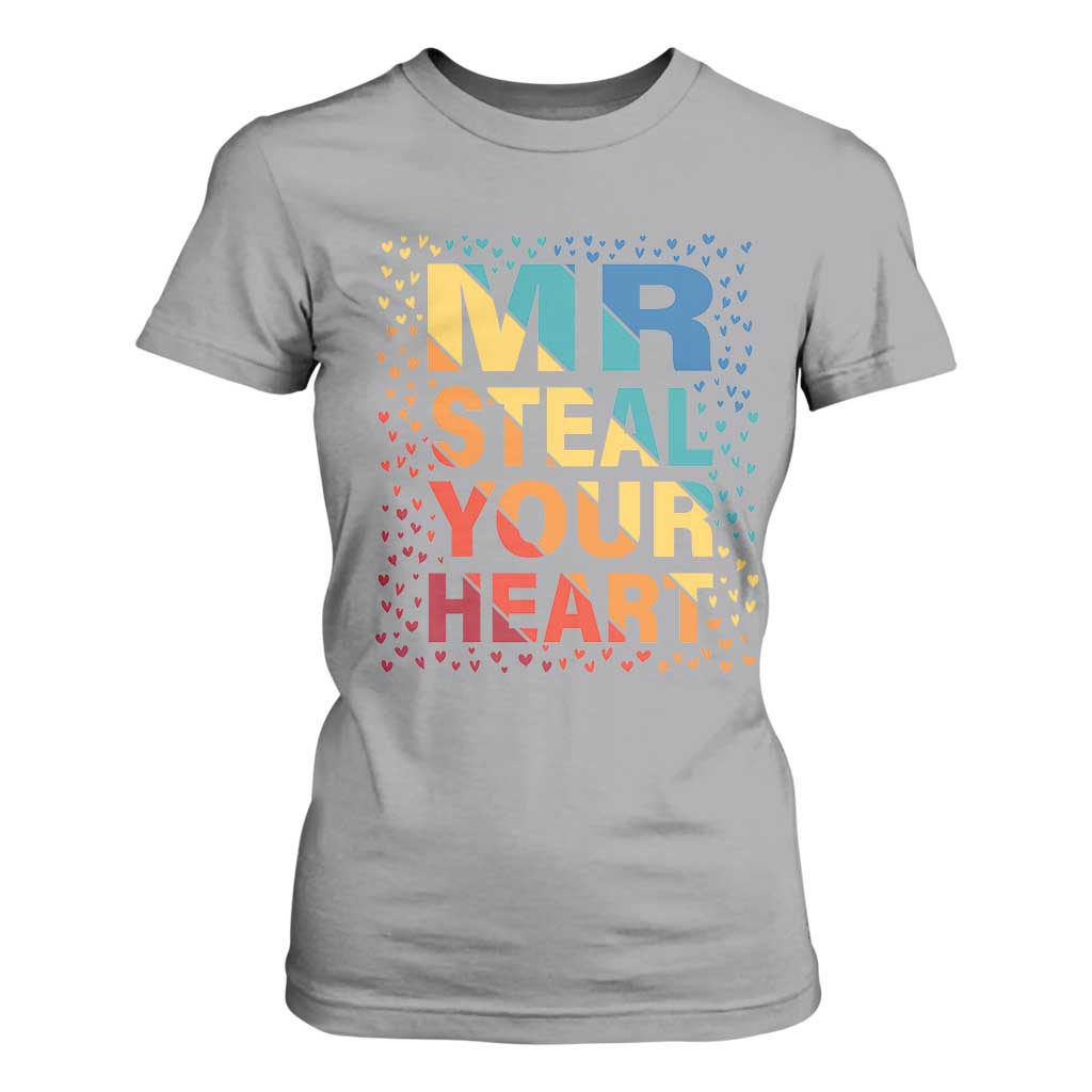 Valentine's Day T Shirt For Women Mr Steal Your Heart Funny Rainbow Heart TS09 Sport Gray Print Your Wear