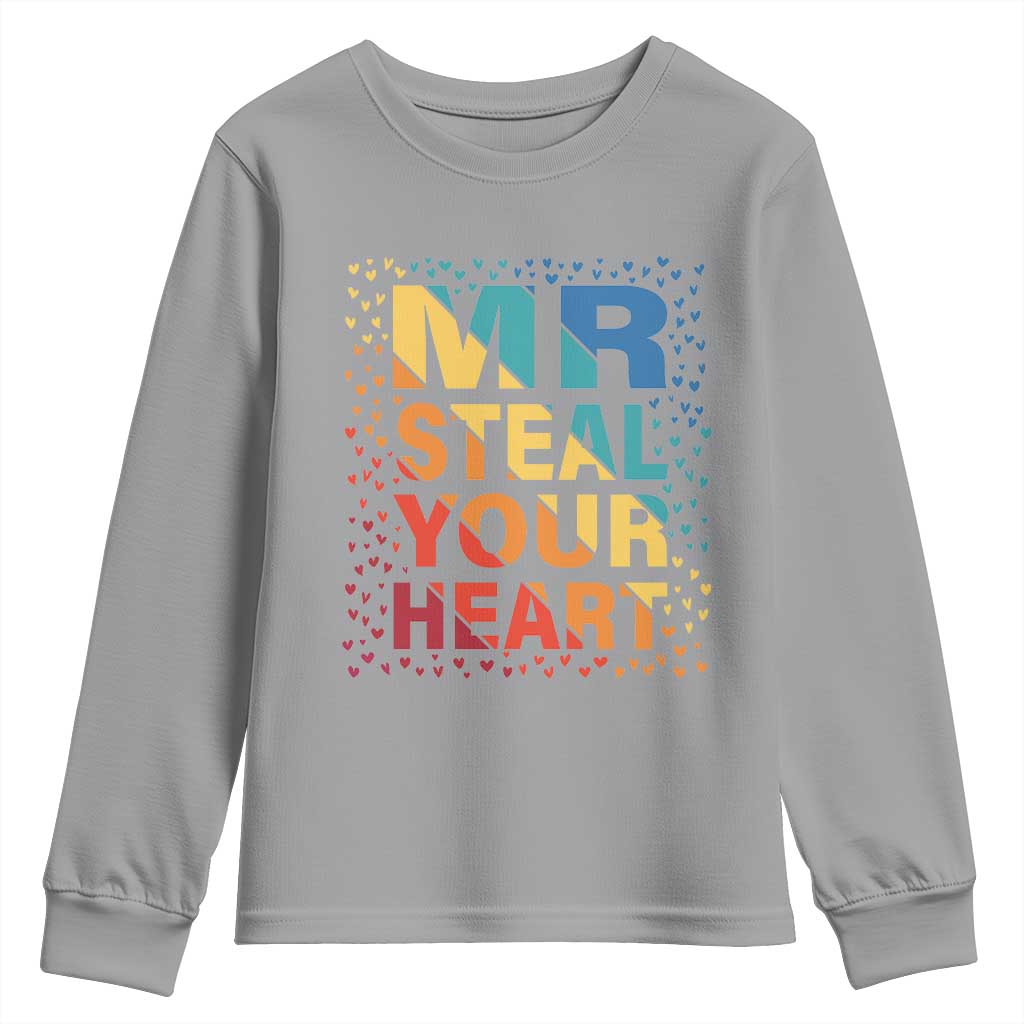 Valentine's Day Youth Sweatshirt Mr Steal Your Heart Funny Rainbow Heart TS09 Sport Gray Print Your Wear