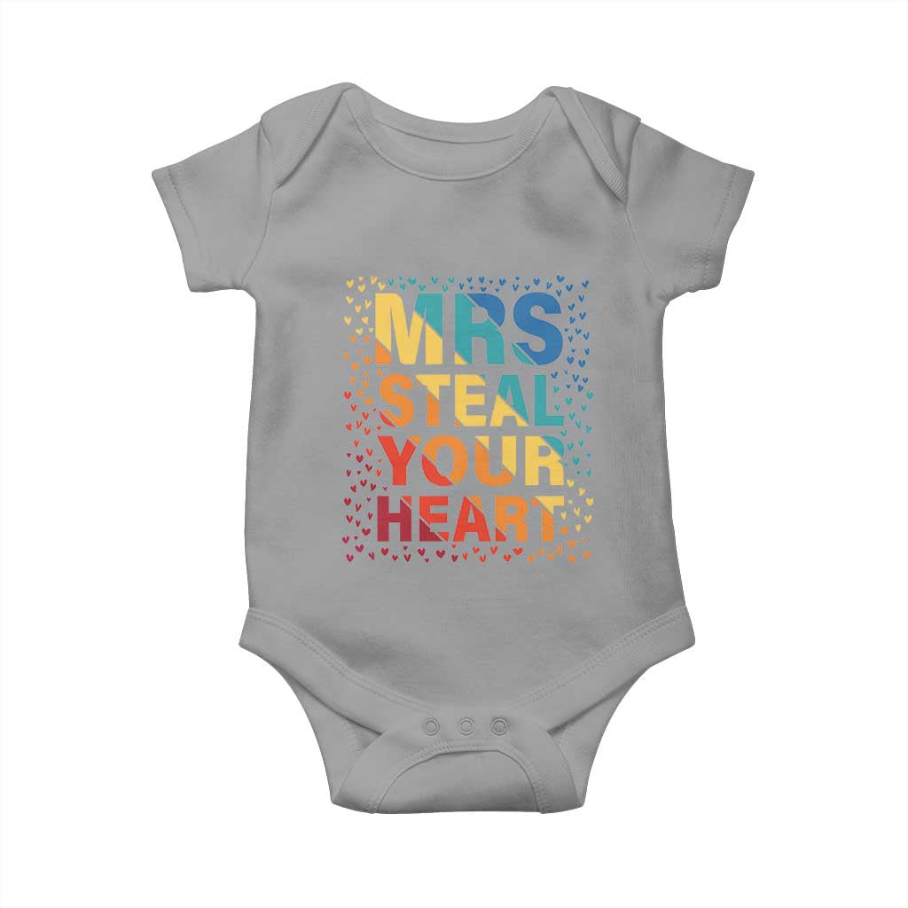 Valentine's Day Baby Onesie Mrs Steal Your Heart Funny Rainbow Heart TS09 Sport Gray Print Your Wear