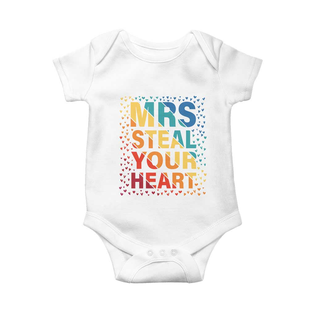 Valentine's Day Baby Onesie Mrs Steal Your Heart Funny Rainbow Heart TS09 White Print Your Wear