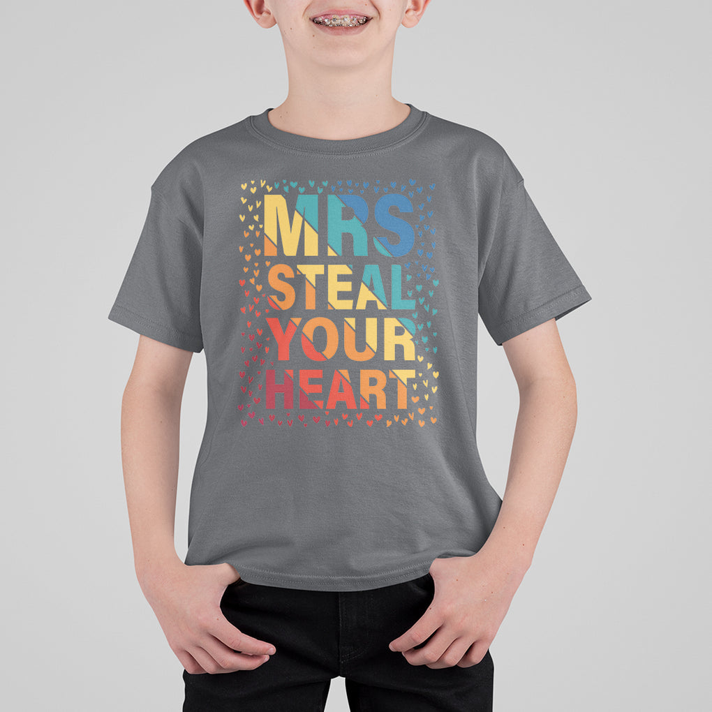 Valentine's Day T Shirt For Kid Mrs Steal Your Heart Funny Rainbow Heart TS09 Charcoal Printyourwear