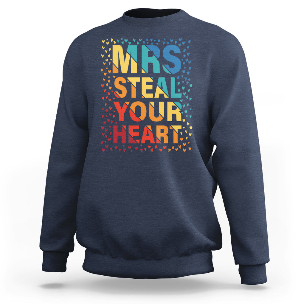 Valentine's Day Sweatshirt Mrs Steal Your Heart Funny Rainbow Heart TS09 Navy Printyourwear