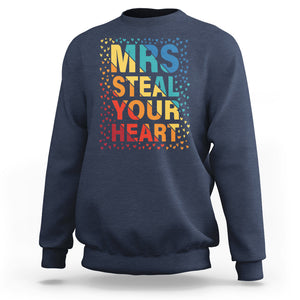 Valentine's Day Sweatshirt Mrs Steal Your Heart Funny Rainbow Heart TS09 Navy Printyourwear