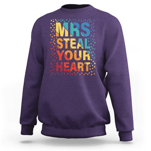 Valentine's Day Sweatshirt Mrs Steal Your Heart Funny Rainbow Heart TS09 Purple Printyourwear