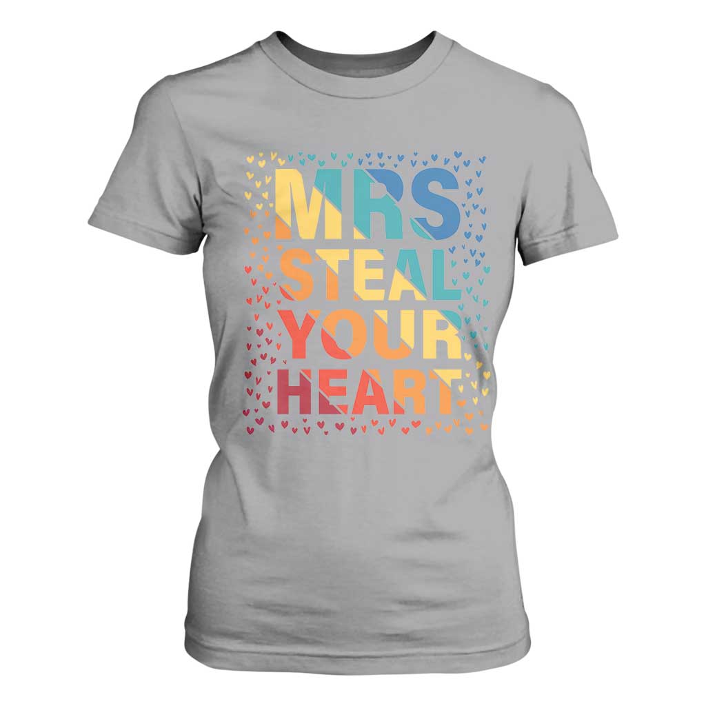 Valentine's Day T Shirt For Women Mrs Steal Your Heart Funny Rainbow Heart TS09 Sport Gray Print Your Wear