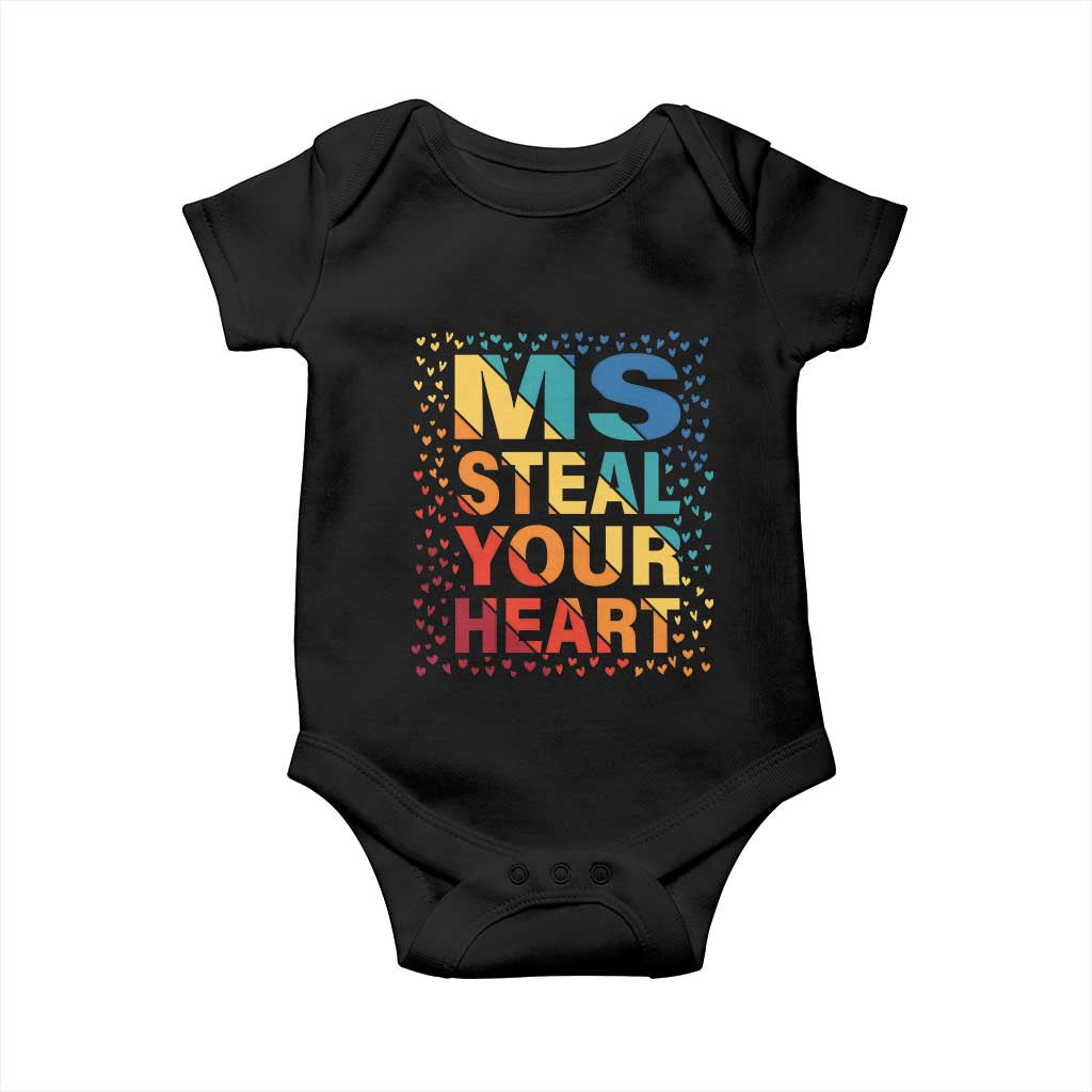 Valentine's Day Baby Onesie Ms Steal Your Heart Funny Rainbow Heart TS09 Black Print Your Wear