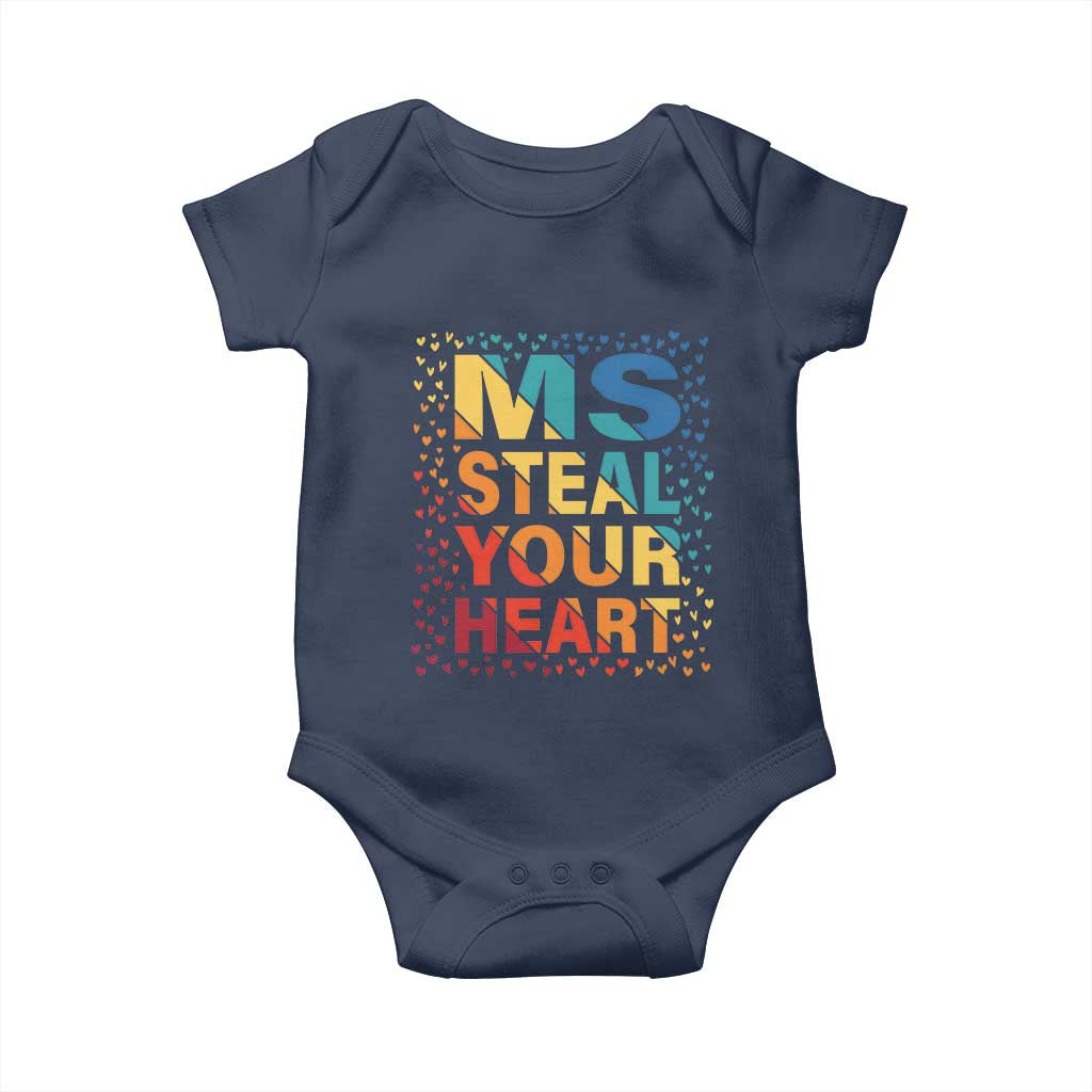 Valentine's Day Baby Onesie Ms Steal Your Heart Funny Rainbow Heart TS09 Navy Print Your Wear