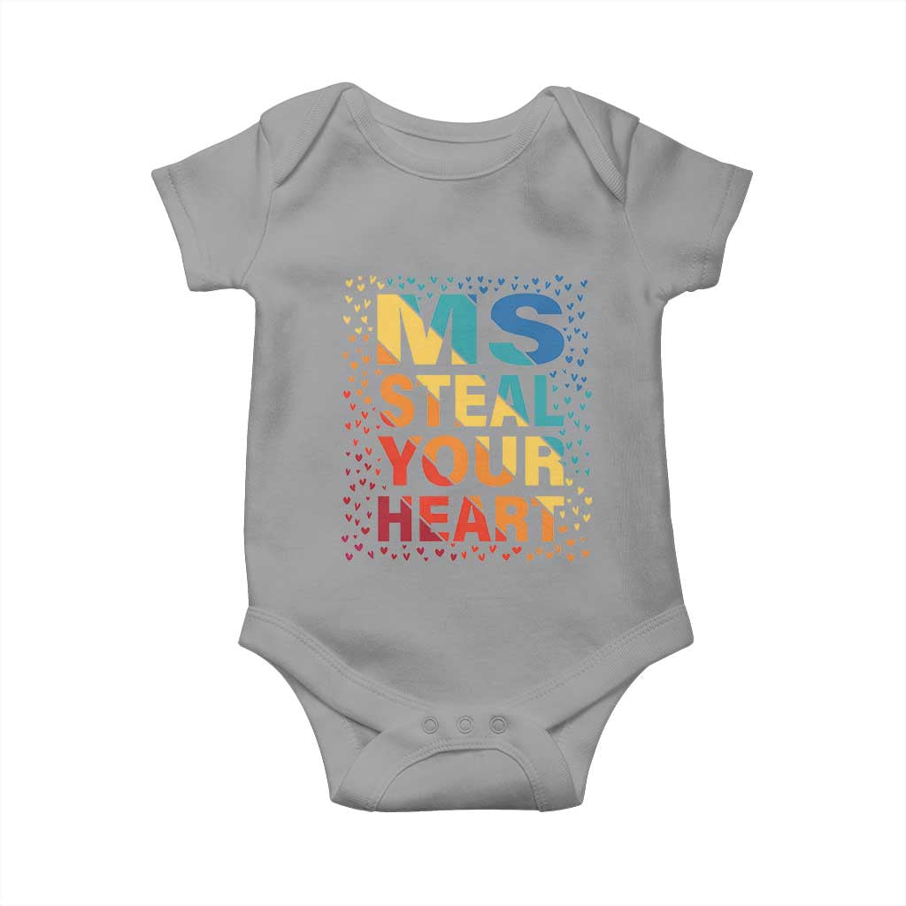 Valentine's Day Baby Onesie Ms Steal Your Heart Funny Rainbow Heart TS09 Sport Gray Print Your Wear