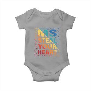 Valentine's Day Baby Onesie Ms Steal Your Heart Funny Rainbow Heart TS09 Sport Gray Print Your Wear