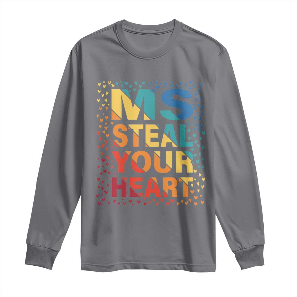 Valentine's Day Long Sleeve Shirt Ms Steal Your Heart Funny Rainbow Heart TS09 Charcoal Print Your Wear