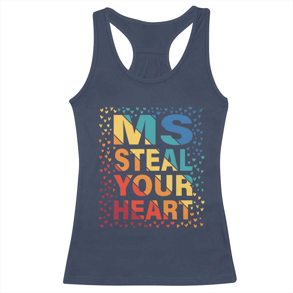 Valentine's Day Racerback Tank Top Ms Steal Your Heart Funny Rainbow Heart TS09 Navy Print Your Wear