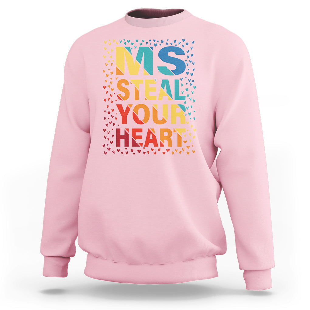 Valentine's Day Sweatshirt Ms Steal Your Heart Funny Rainbow Heart TS09 Light Pink Printyourwear