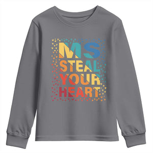 Valentine's Day Youth Sweatshirt Ms Steal Your Heart Funny Rainbow Heart TS09 Charcoal Print Your Wear