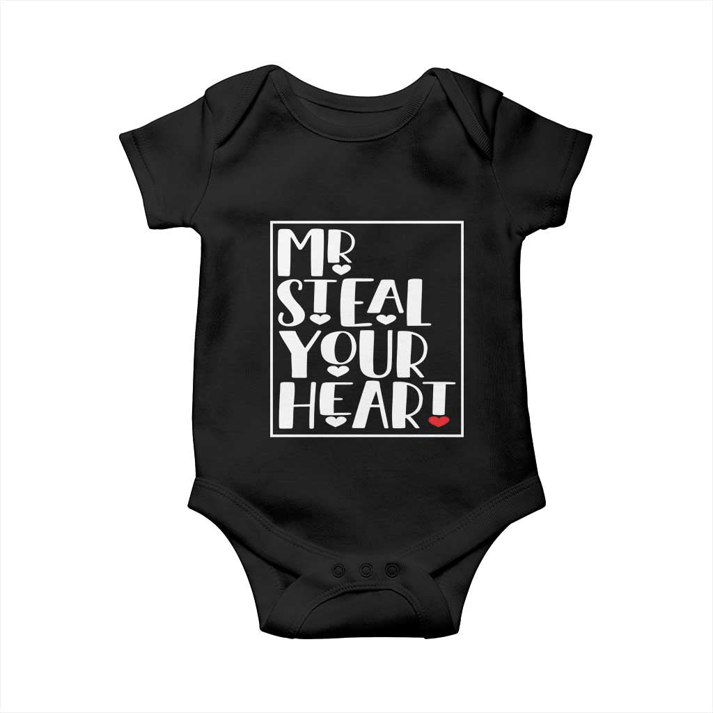 Valentine's Day Baby Onesie Mr Steal Your Heart Funny Heart TS09 Black Print Your Wear