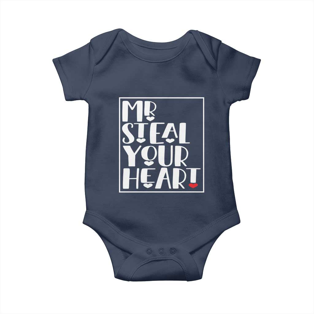 Valentine's Day Baby Onesie Mr Steal Your Heart Funny Heart TS09 Navy Print Your Wear