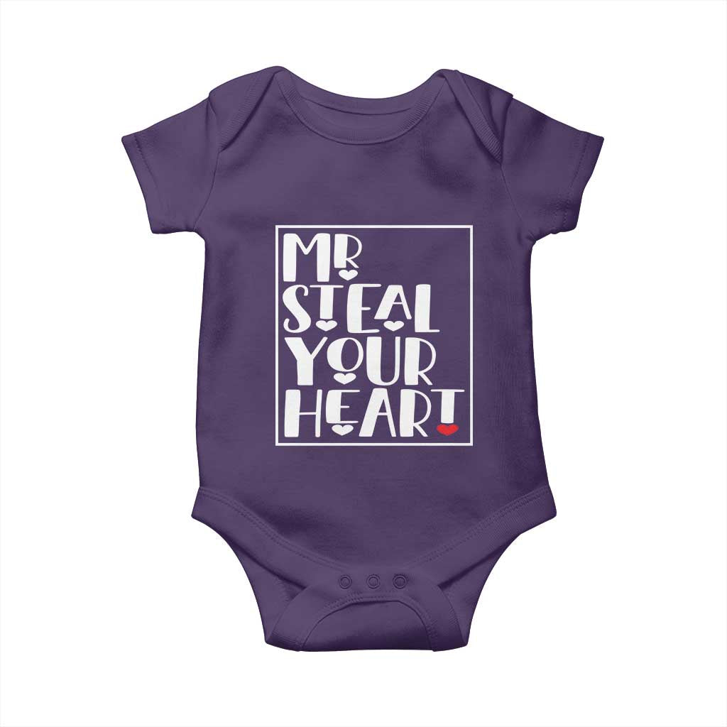 Valentine's Day Baby Onesie Mr Steal Your Heart Funny Heart TS09 Purple Print Your Wear