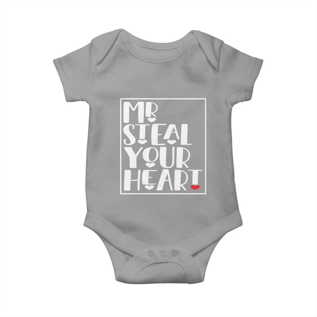 Valentine's Day Baby Onesie Mr Steal Your Heart Funny Heart TS09 Sport Gray Print Your Wear