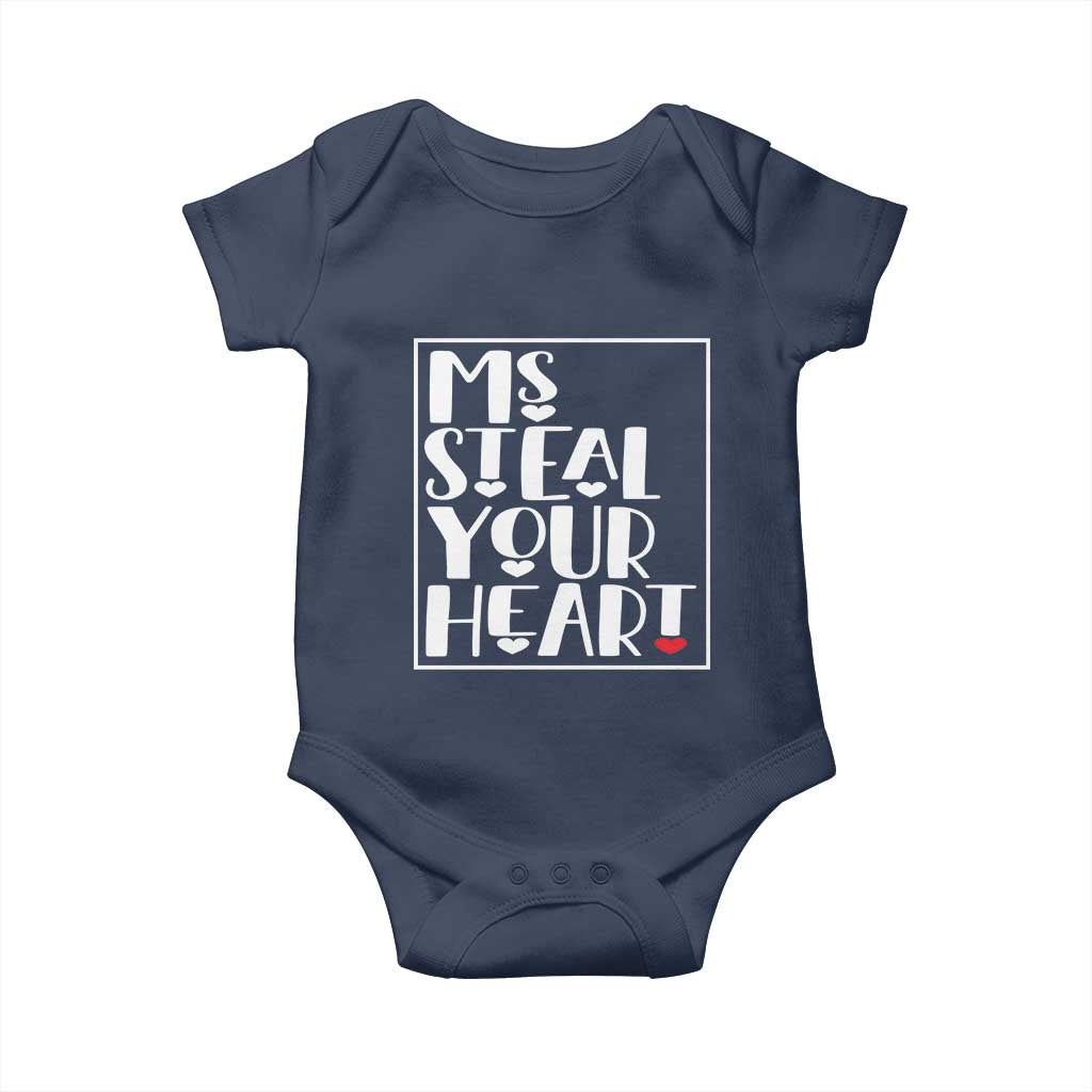 Valentine's Day Baby Onesie Ms Steal Your Heart Funny Heart TS09 Navy Print Your Wear
