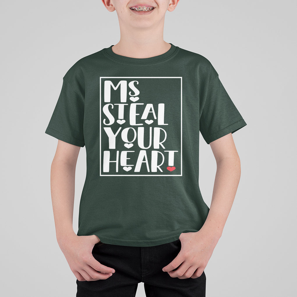 Valentine's Day T Shirt For Kid Ms Steal Your Heart Funny Heart TS09 Dark Forest Green Printyourwear