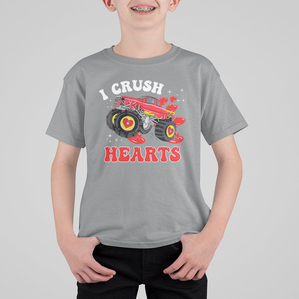 Valentine's Day T Shirt For Kid I Crush Hearts Monster Truck TS09 Sport Gray Printyourwear