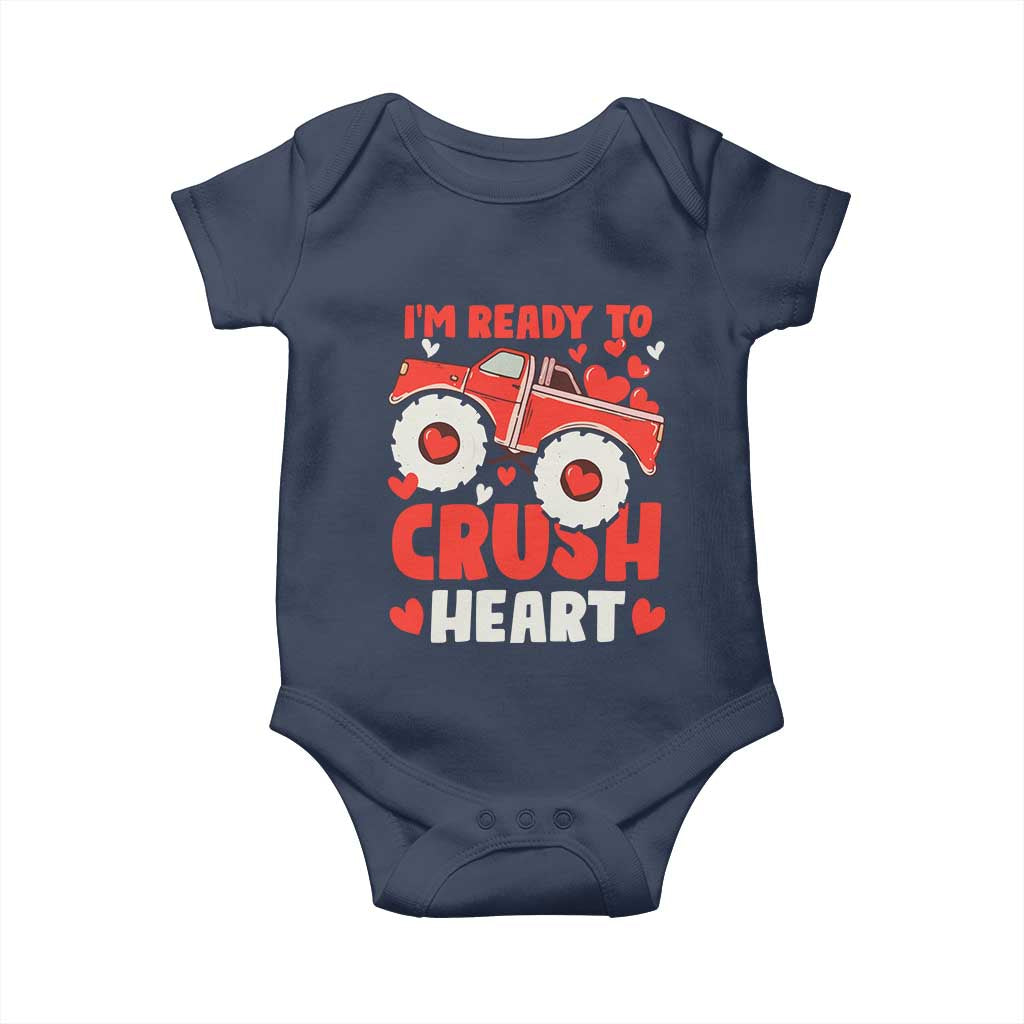 Valentine's Day Baby Onesie I Ready To Crush Hearts Monster Truck TS09 Navy Print Your Wear