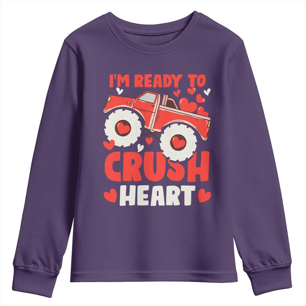 Valentine's Day Youth Sweatshirt I Ready To Crush Hearts Monster Truck TS09 Purple Print Your Wear
