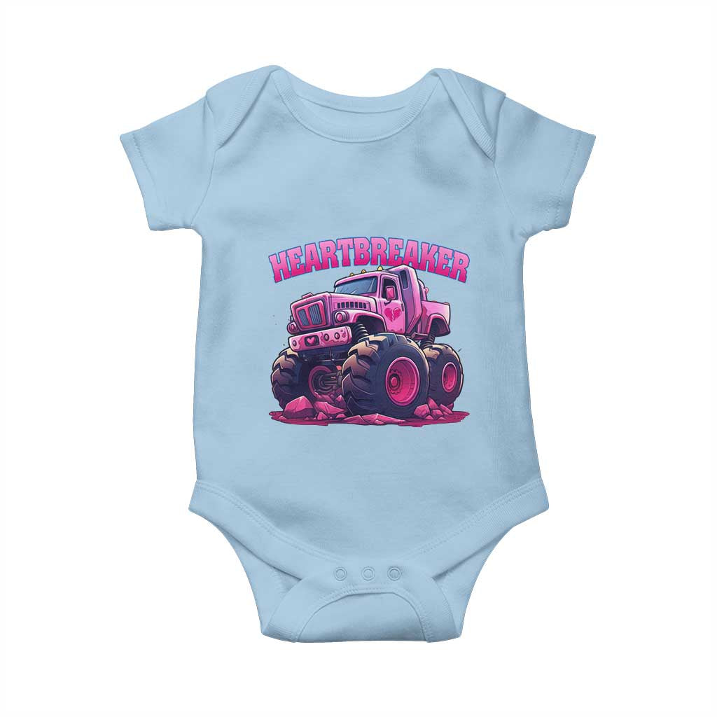 Valentine's Day Baby Onesie Tractor Heartbreaker Monster Truck Funny TS09 Light Blue Print Your Wear