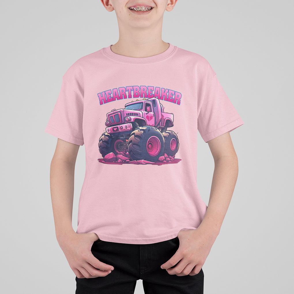 Valentine's Day T Shirt For Kid Tractor Heartbreaker Monster Truck Funny TS09 Light Pink Printyourwear