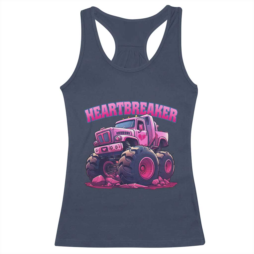 Valentine's Day Racerback Tank Top Tractor Heartbreaker Monster Truck Funny TS09 Navy Print Your Wear