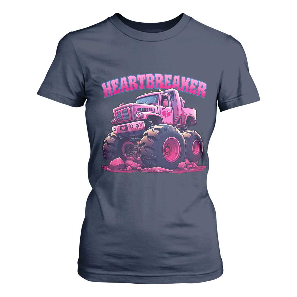 Valentine's Day T Shirt For Women Tractor Heartbreaker Monster Truck Funny TS09 Navy Print Your Wear