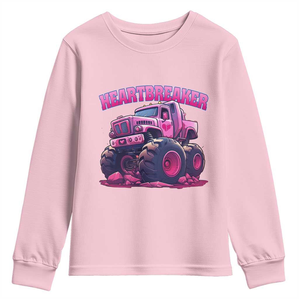 Valentine's Day Youth Sweatshirt Tractor Heartbreaker Monster Truck Funny TS09 Light Pink Print Your Wear