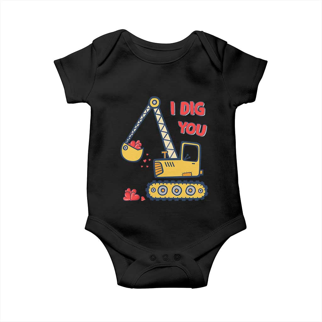 Valentine's Day Baby Onesie I Dig You Construction Truck Heart TS09 Black Print Your Wear